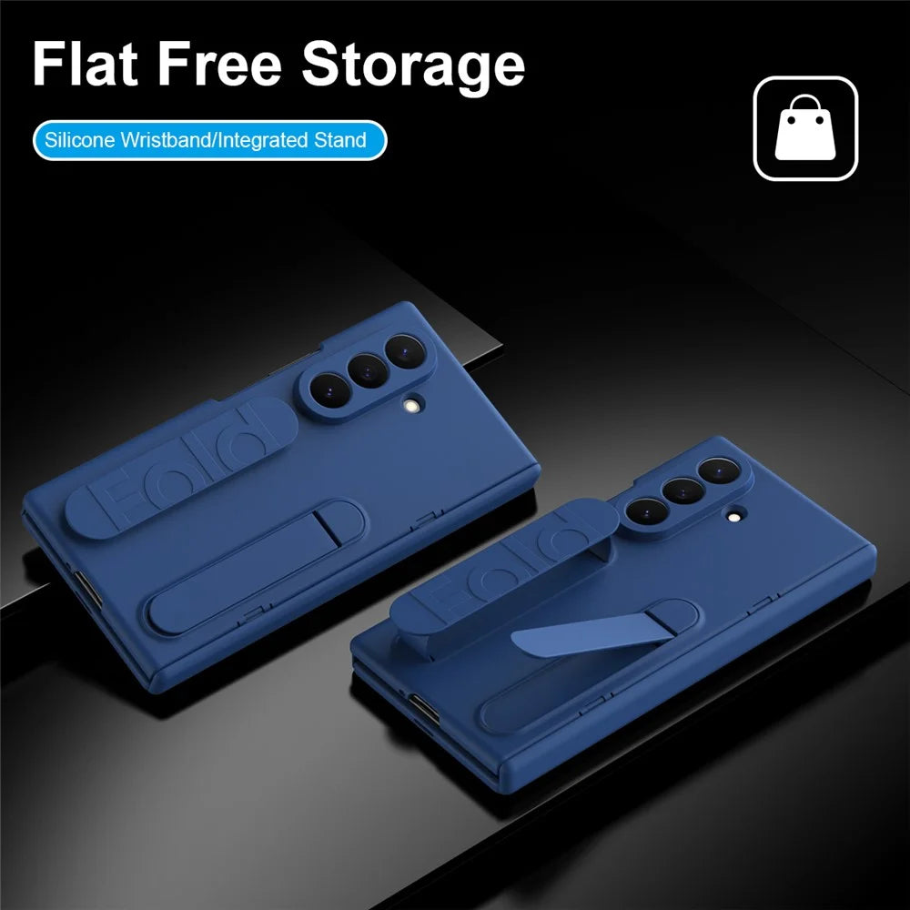 For Samsung Galaxy Z TriFold 5G Case with Tempered Glass Film Silicone Wristband Kickstand PC Phone Cover - Blue - 2
