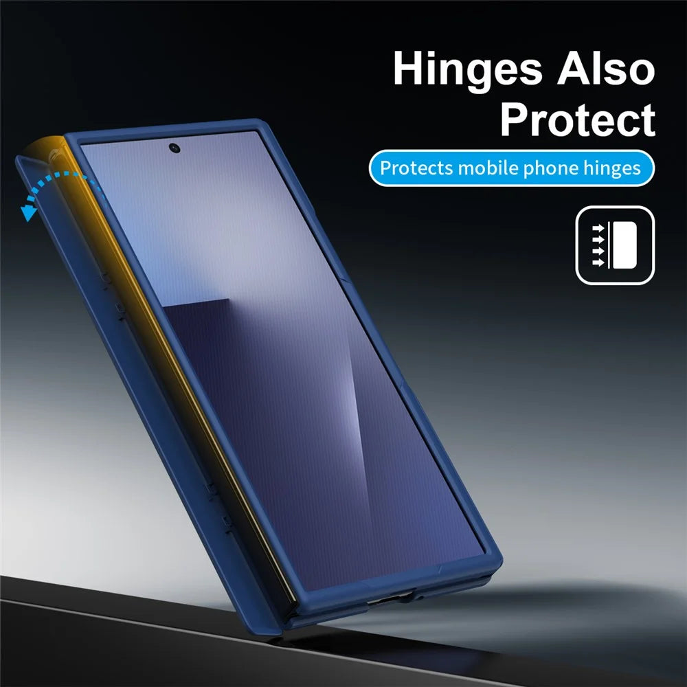 For Samsung Galaxy Z TriFold 5G Case with Tempered Glass Film Silicone Wristband Kickstand PC Phone Cover - Blue - 7