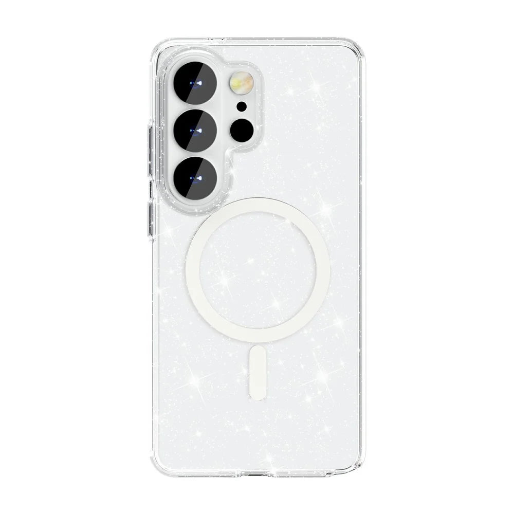 For Samsung Galaxy S26 Ultra Magnetic Case Glitter Powder PC + TPU Phone Cover - Transparent White - 2