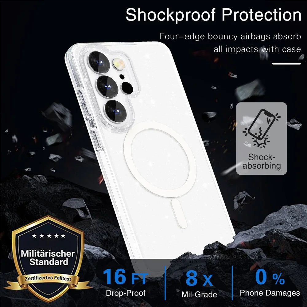 For Samsung Galaxy S26 Ultra Magnetic Case Glitter Powder PC + TPU Phone Cover - Transparent White - 3