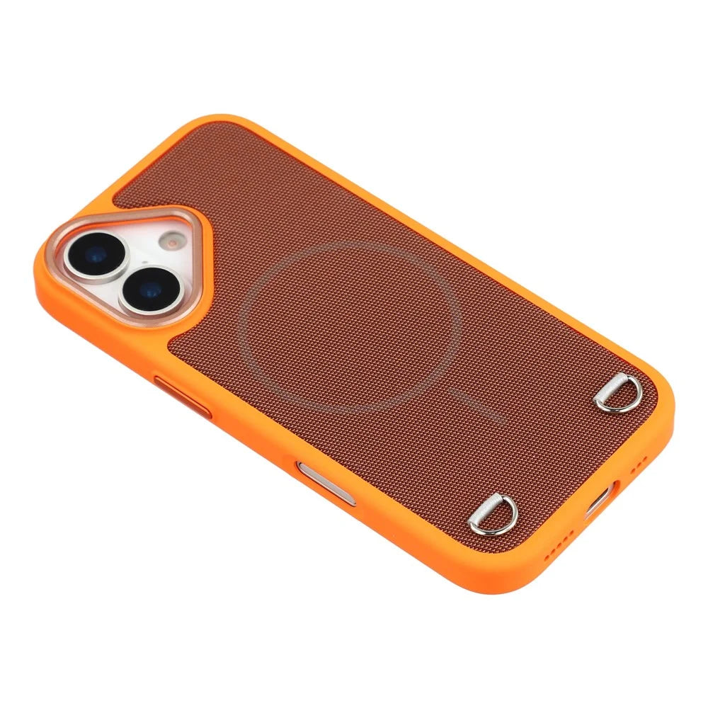 For iPhone 17 Case Compatible with MagSafe Skin Touch Synthetic Leather + PC Phone Back Cover with Card Slot - Orange - 4