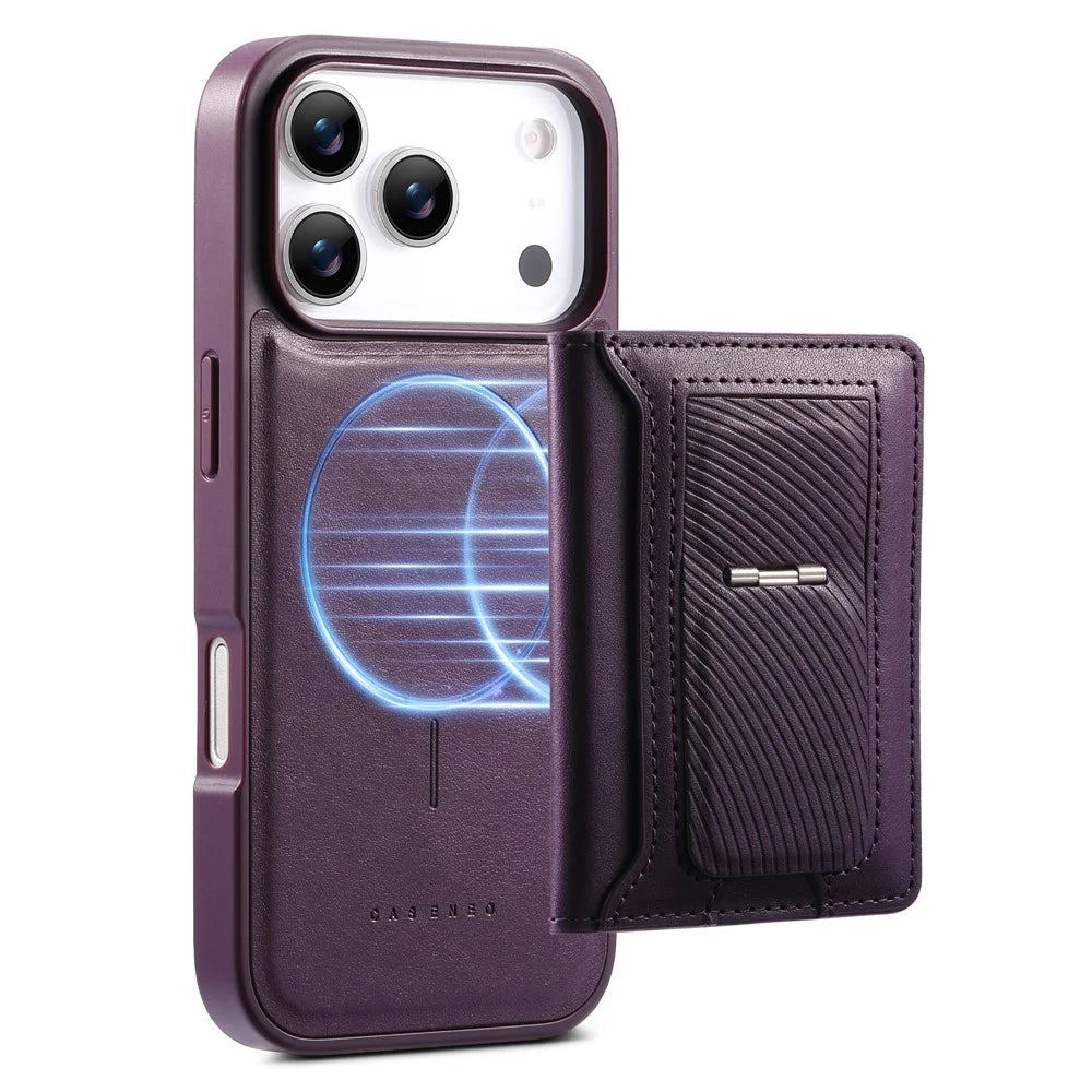CASENEO For iPhone 18 Pro Max / 17 Pro Max Detachable Magnetic Phone Case with Card Holder Kickstand TPU PU Leather PC Phone Cover Compatible with MagSafe - Purple - 5
