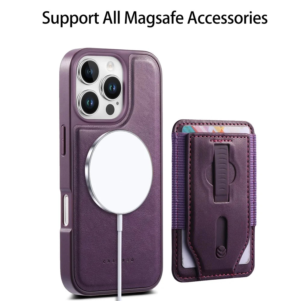 CASENEO For iPhone 16 Pro Max Magnetic Case with Detachable Card Slot TPU PU Leather Silicone Wristband PC Drop-proof Phone Cover Compatible with MagSafe - Purple - 2