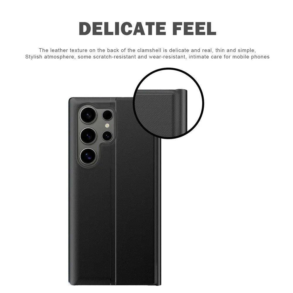 For Samsung Galaxy S26 Ultra Case View Window Scratch-Resistant PU Leather Flip Stand Phone Cover - Black - 5