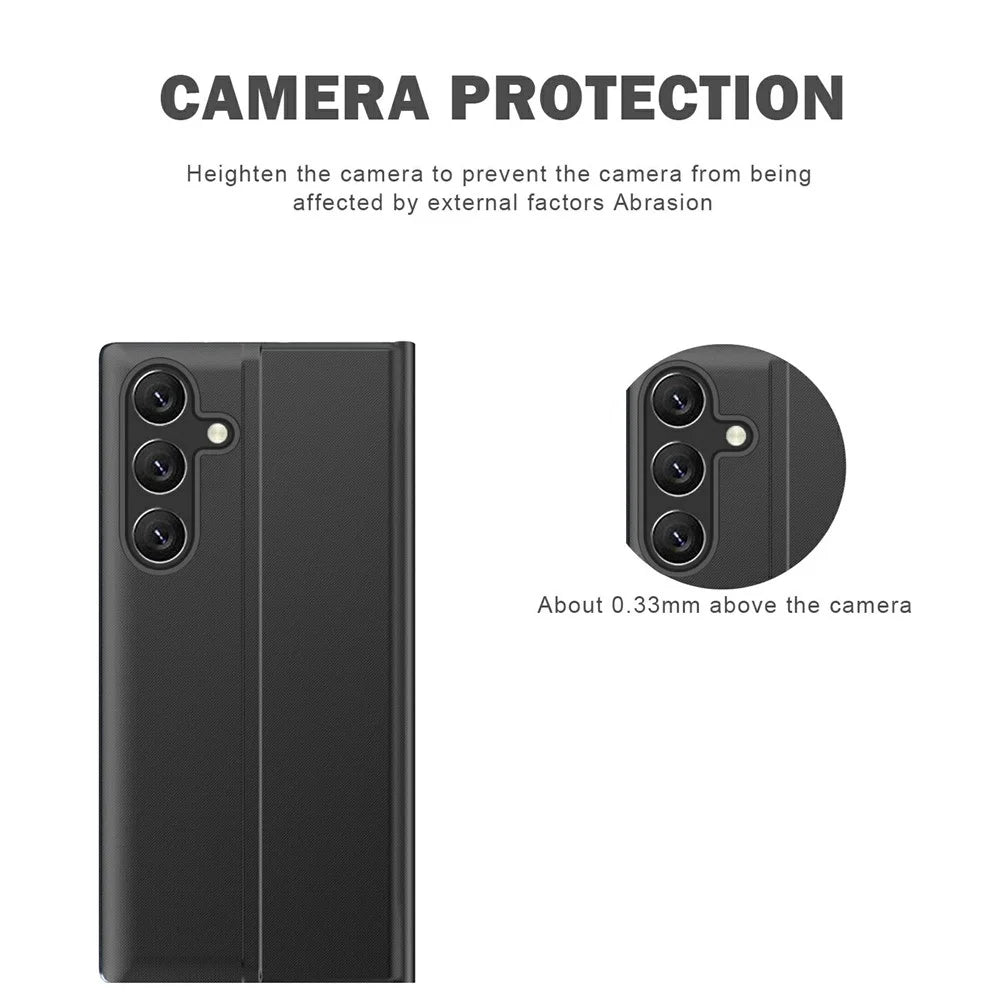 For Samsung Galaxy S26 Case View Window Scratch-Resistant PU Leather Flip Stand Phone Cover - Black - 4