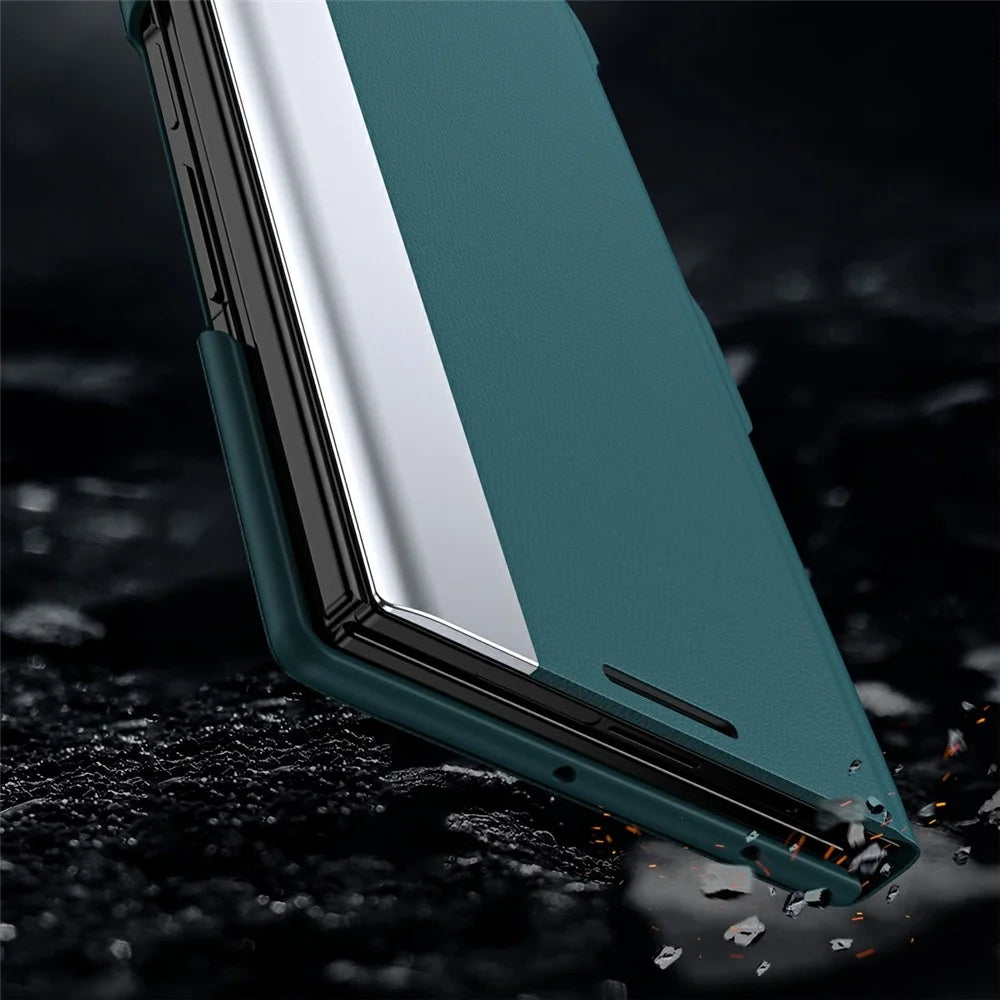 For Samsung Galaxy Z TriFold 5G Case Stand Shockproof Pen Slot PU + PC Phone Cover with Stylus - Green - 5
