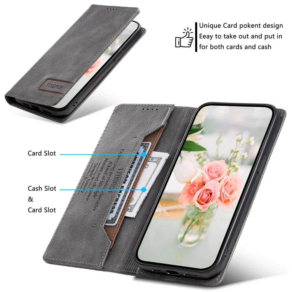 TTUDRCH Style 007 For OnePlus 15R 5G Leather Case RFID Blocking Wallet Stand Phone Cover - Grey - 4