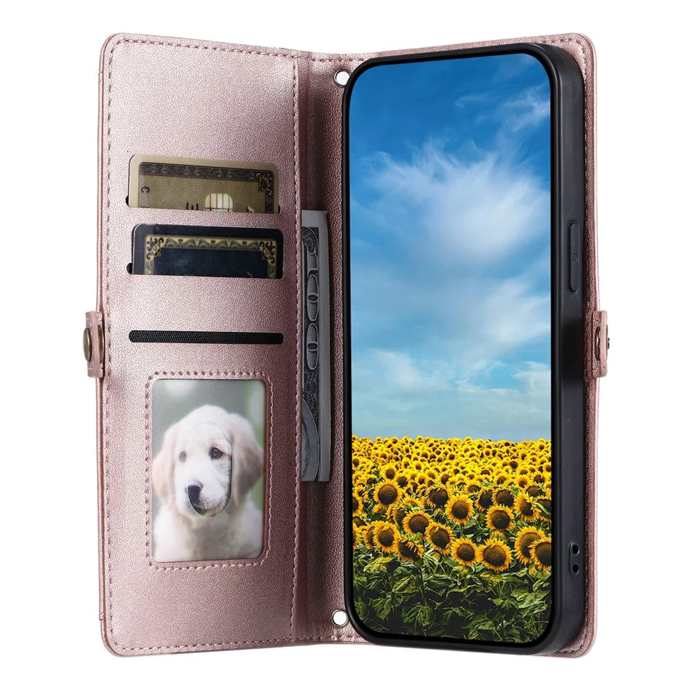 For OnePlus 15R 5G Leather Case with Wrist Strap Wallet Stand Phone Cover - Rose Gold - 2