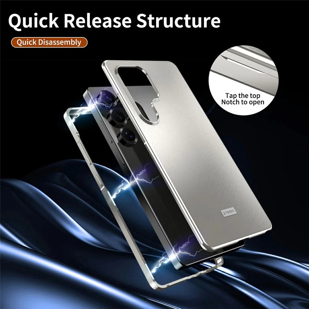 For Samsung Galaxy S25 Ultra Case Brocade Texture Anti Drop Alloy Magnetic Frame PC Phone Back Cover - Titanium - 4