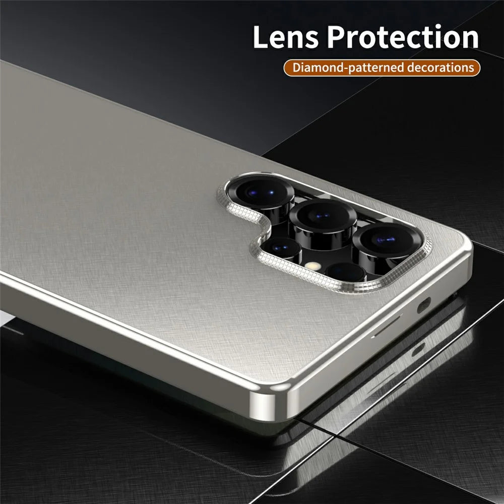 For Samsung Galaxy S25 Ultra Case Brocade Texture Anti Drop Alloy Magnetic Frame PC Phone Back Cover - Titanium - 7