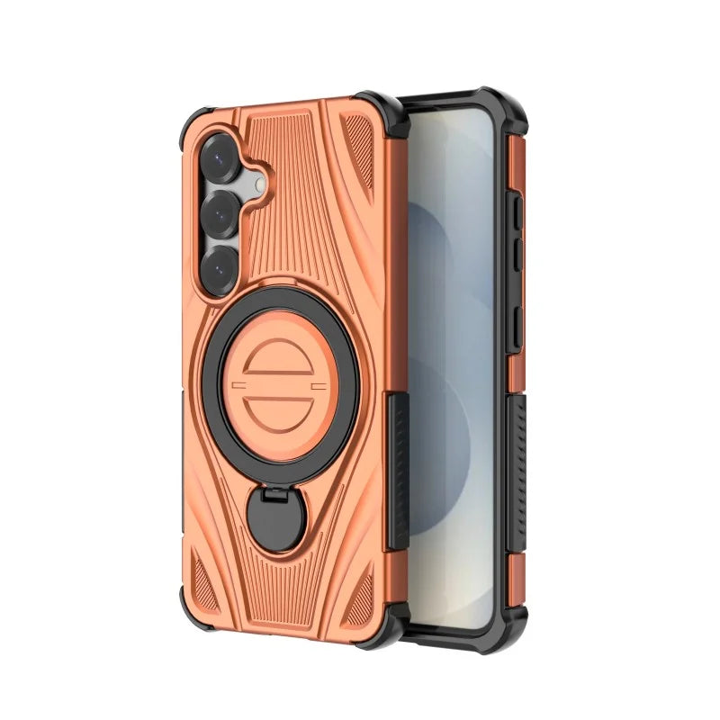 WANLONFENG For Samsung Galaxy S25  XH Series Kickstand Case with Screen Film, Drop Proof PC TPU Phone Cover - Orange - 2