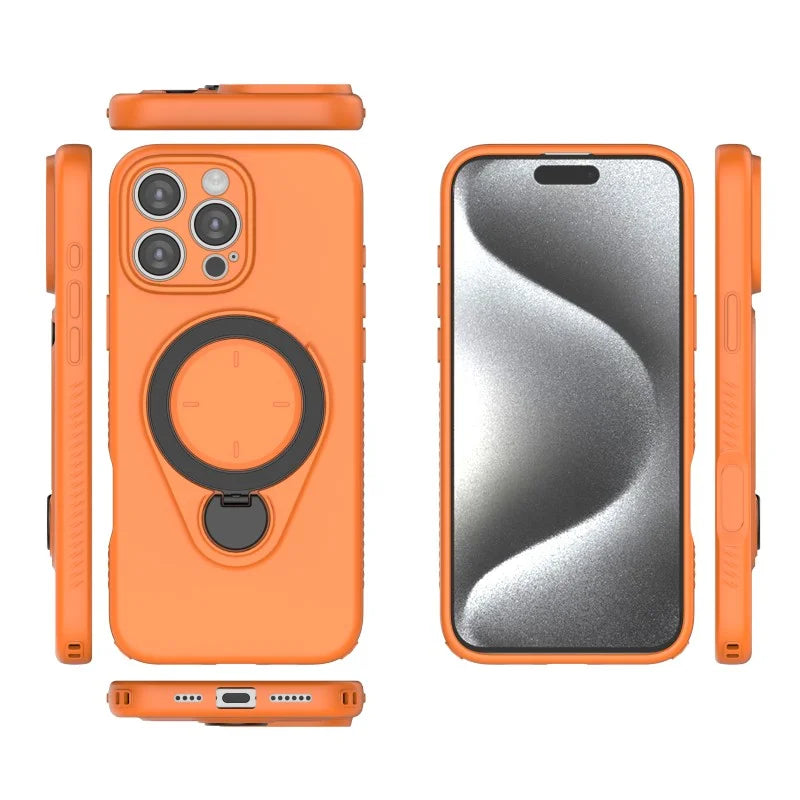 WANLONFENG For iPhone 16 Pro Max Case with Tempered Glass  JH Series PC TPU Kickstand Phone Cover - Orange - 3