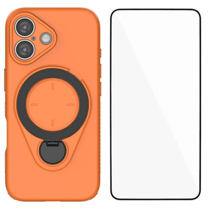 WANLONFENG For iPhone 17 Case with Tempered Glass  JH Series PC TPU Kickstand Phone Cover - Orange - 1