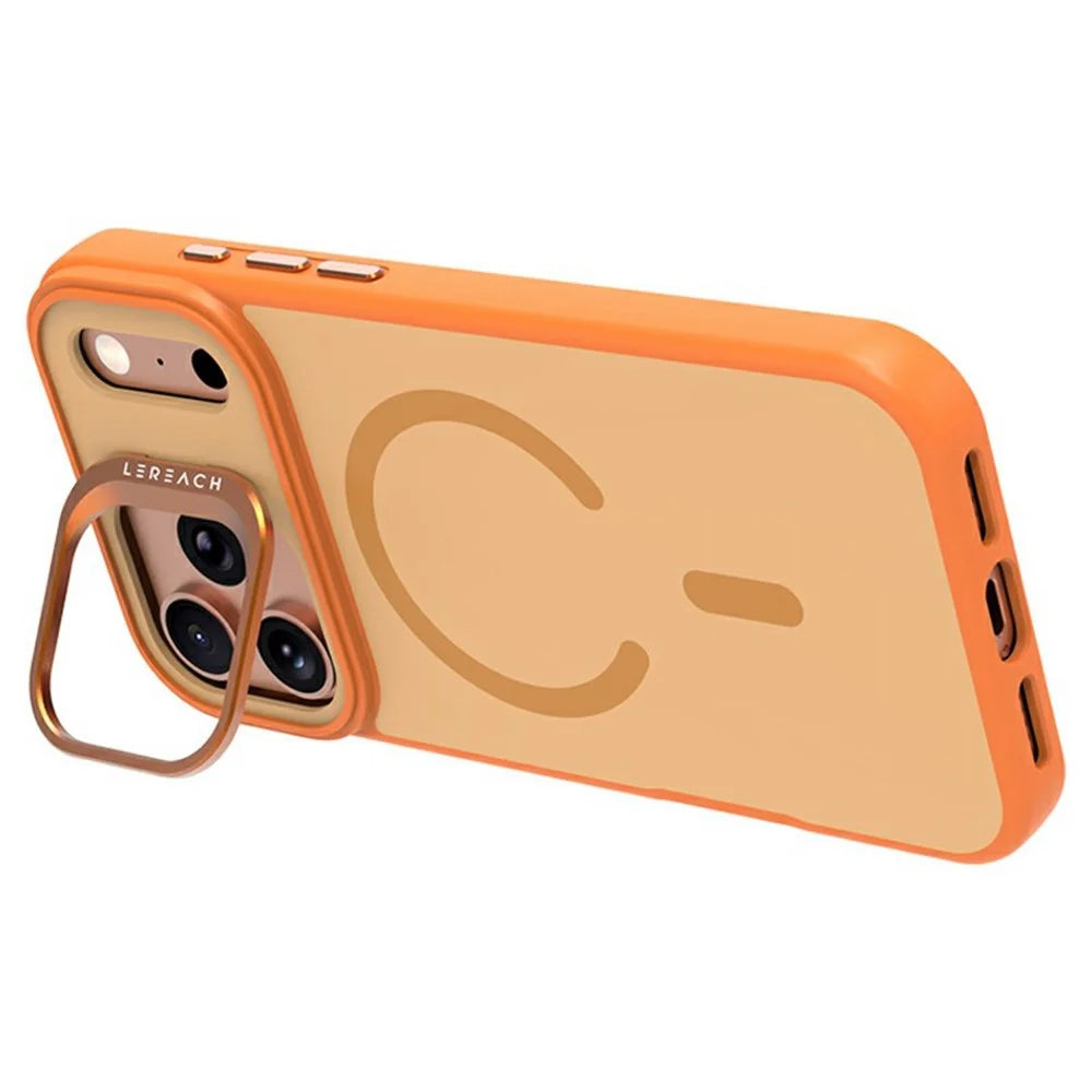 LEREACH Le-Luser Series For iPhone 17 Pro Case Compatible with MagSafe Metal Lens Kickstand TPU PC Phone Cover - Orange - 2