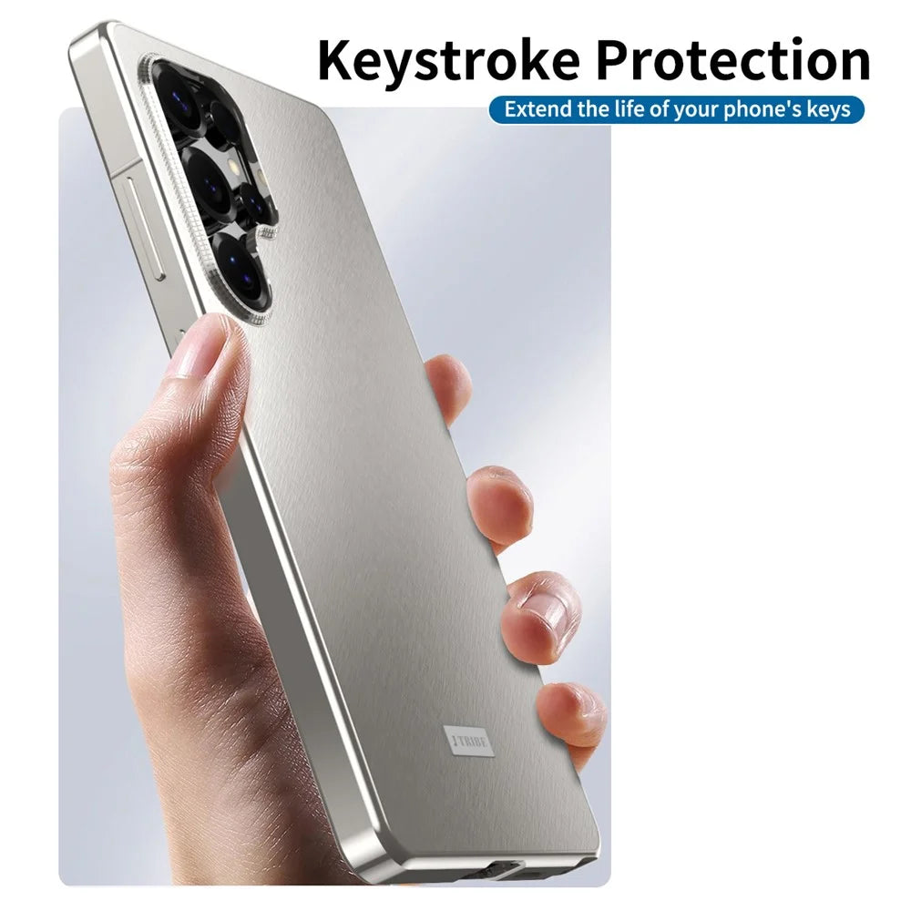 For Samsung Galaxy S26 Ultra Case Brocade Texture Anti Drop Alloy Magnetic Frame PC Phone Back Cover - Titanium - 7