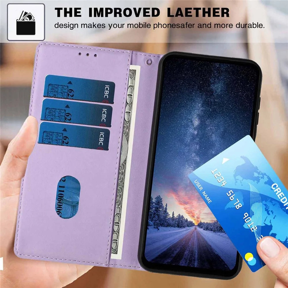 For Samsung Galaxy A57 5G Stand Case Tree-and-Cat Pattern PU Leather Wallet Protective Phone Cover with Wrist Strap - Purple - 7