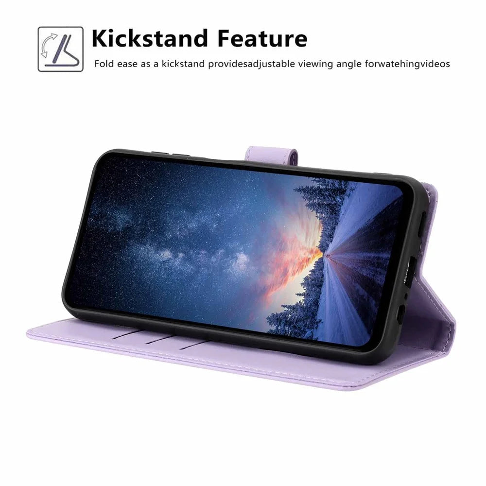 For Samsung Galaxy S26+ Stand Case Tree-and-Cat Pattern PU Leather Wallet Protective Phone Cover with Wrist Strap - Purple - 3