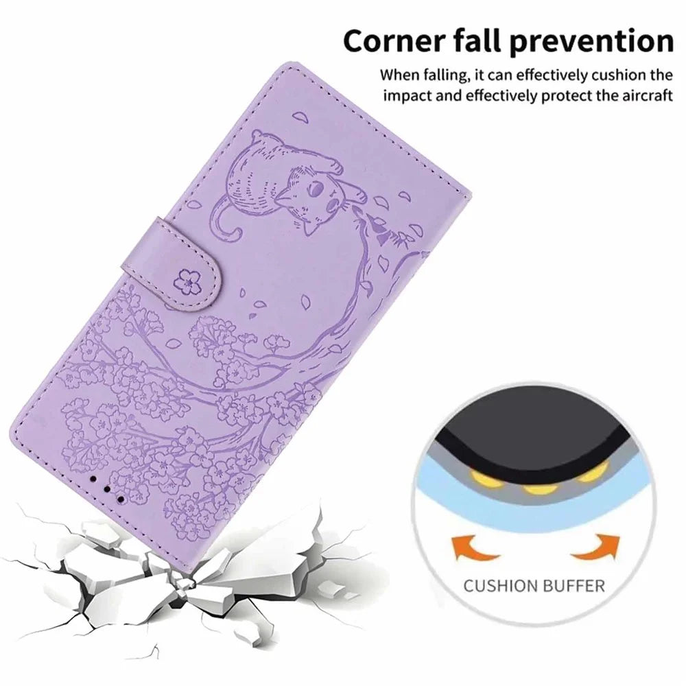 For Samsung Galaxy S26+ Stand Case Tree-and-Cat Pattern PU Leather Wallet Protective Phone Cover with Wrist Strap - Purple - 5