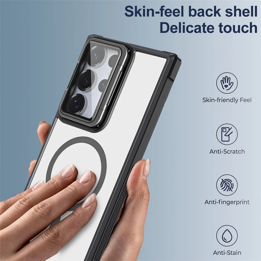 For Samsung Galaxy S26 Ultra Magnetic Case Clear Back Cover with Lens Cover Kickstand  - Purple - 5