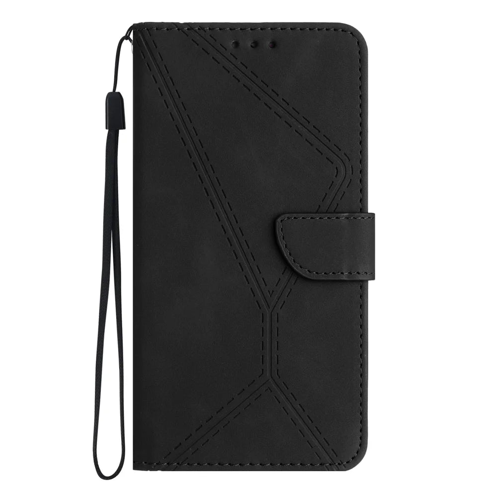 For Samsung Galaxy A57 5G Case Skin Touch Lines Imprinted PU Leather Flip Phone Cover - Black - 2