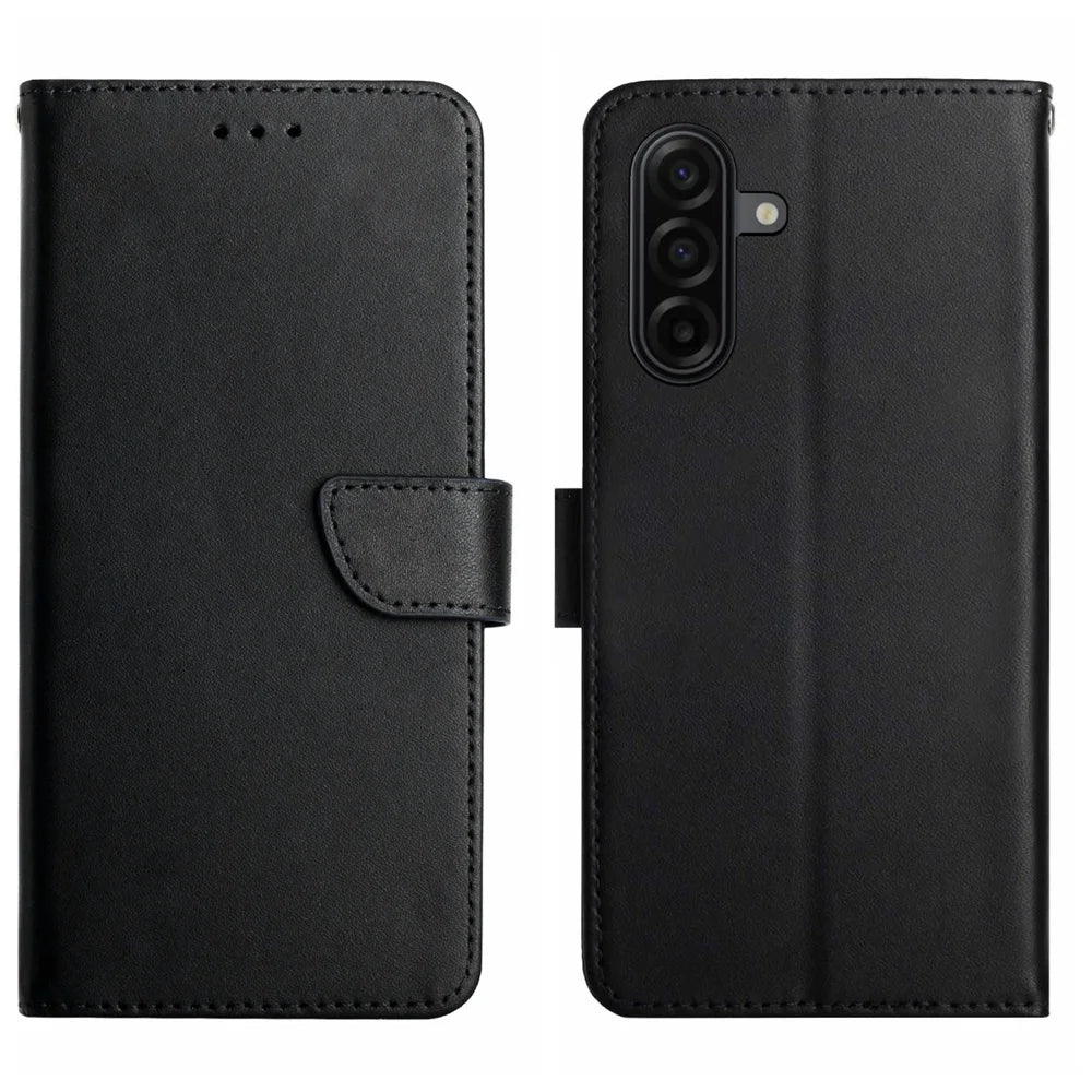 For Samsung Galaxy A57 5G Case Genuine Cow Leather Phone Cover Nappa Texture - Black - 1