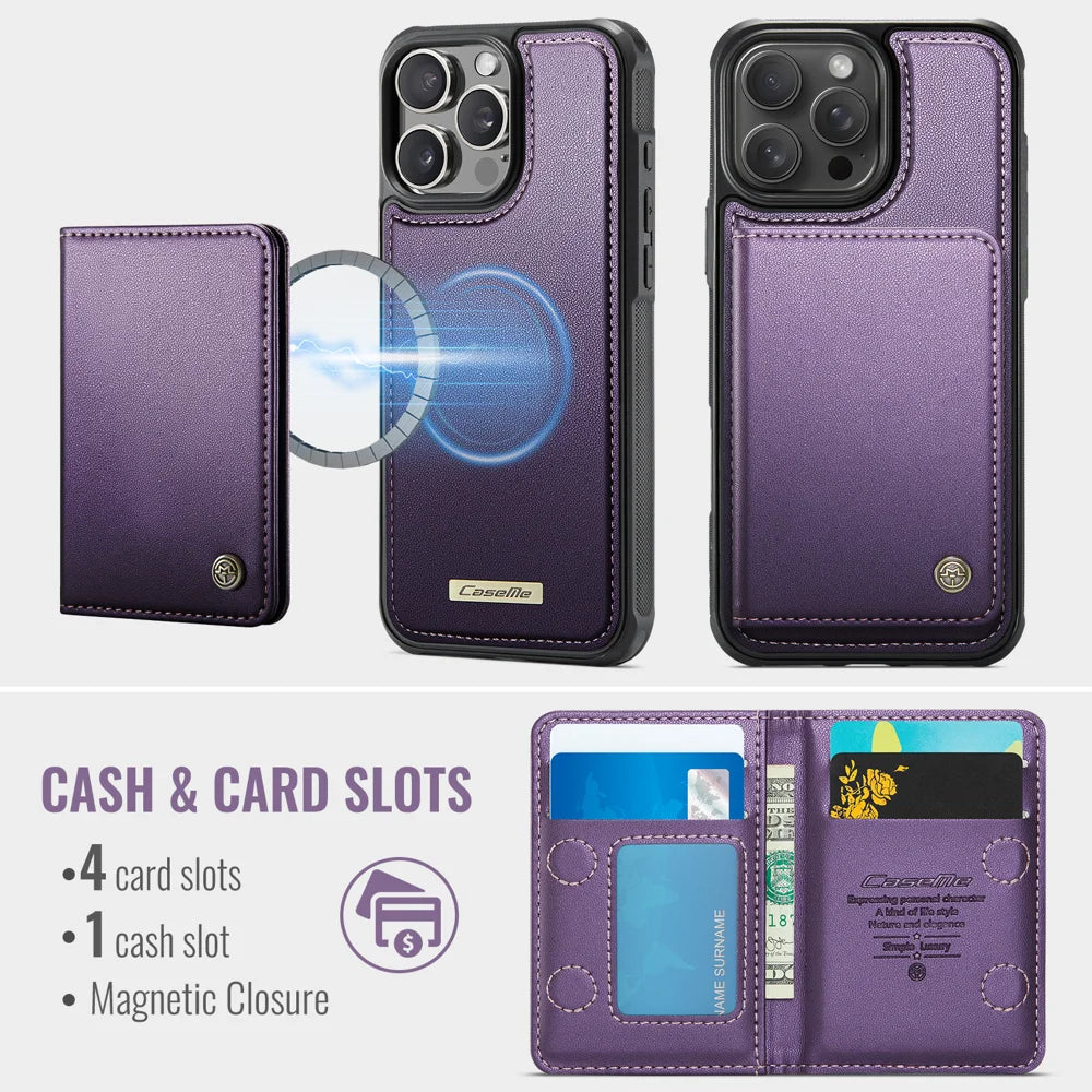 CASEME For iPhone 16 Pro Magnetic Case  ME80 Series Leather PC TPU Phone Cover with Detachable Wallet - Purple - 3
