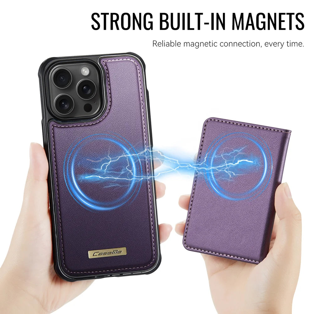 CASEME For iPhone 16 Pro Magnetic Case  ME80 Series Leather PC TPU Phone Cover with Detachable Wallet - Purple - 6