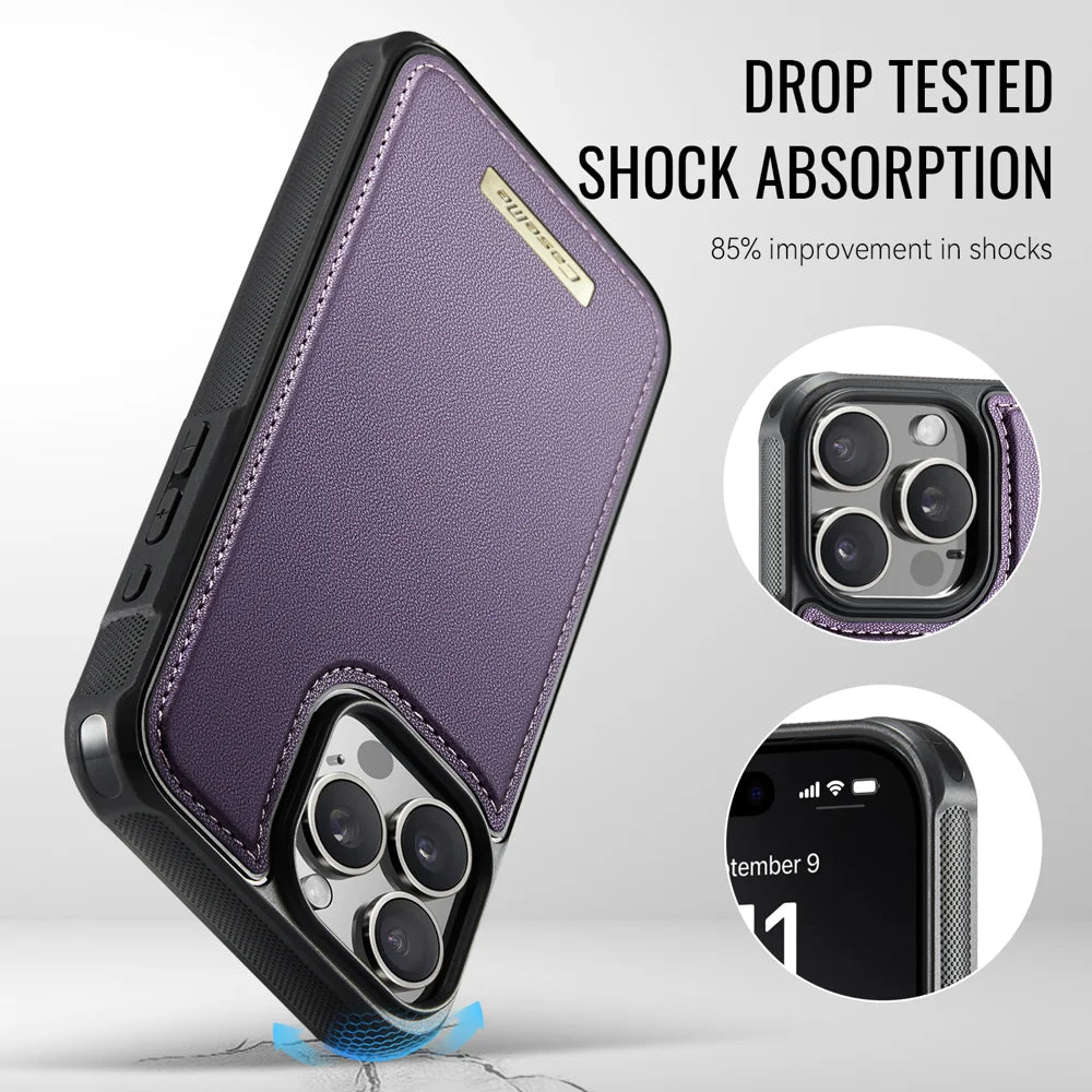 CASEME For iPhone 16 Pro Magnetic Case  ME80 Series Leather PC TPU Phone Cover with Detachable Wallet - Purple - 7