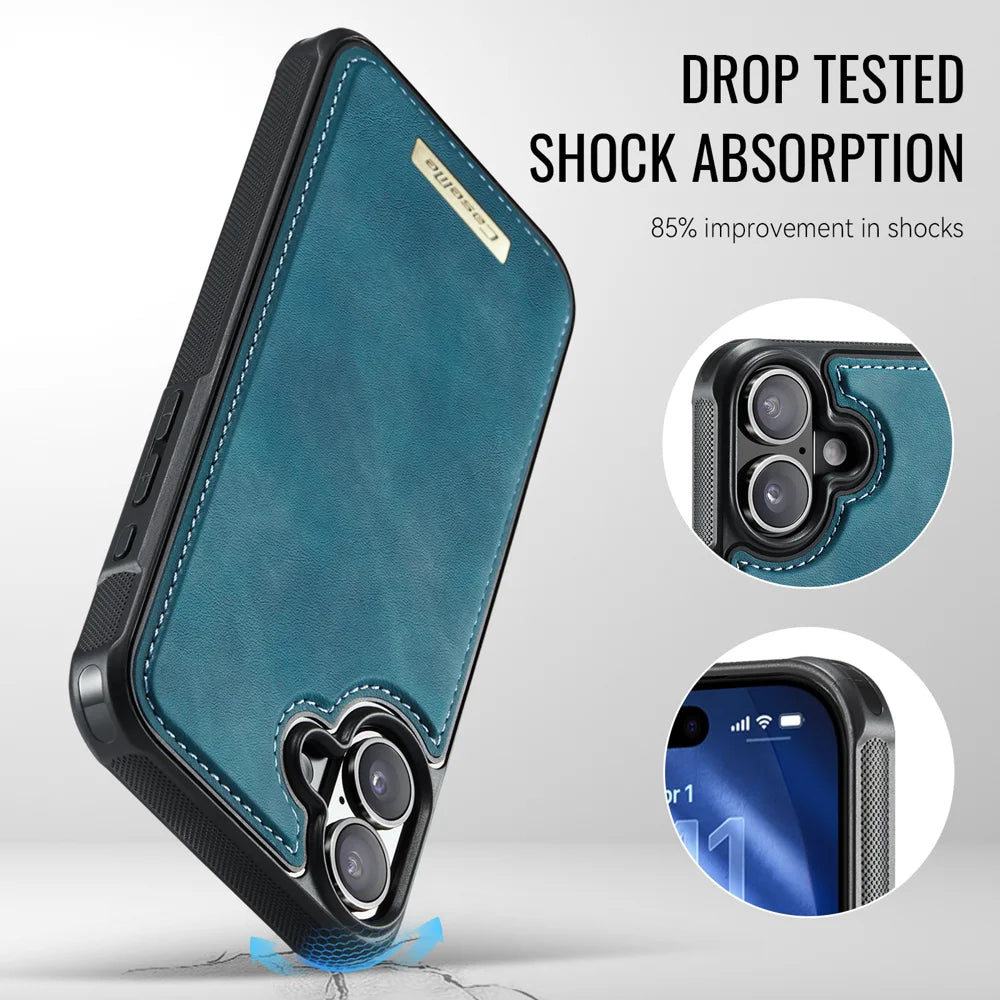 CASEME For iPhone 16 Magnetic Case  ME80 Series Leather PC TPU Phone Cover with Detachable Wallet - Green - 7