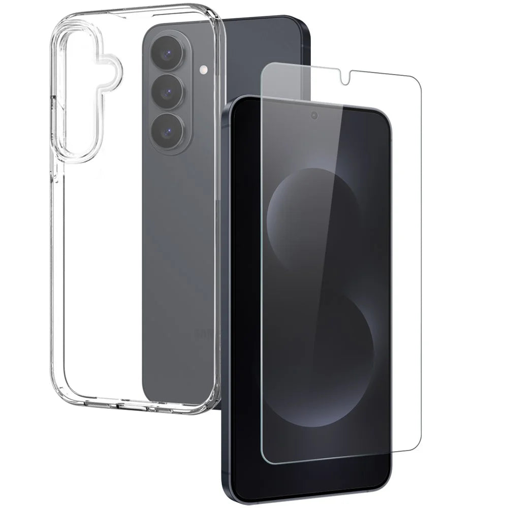 NORTHJO For Samsung Galaxy S26 Case Soft TPU Clear Phone Cover with Tempered Glass Screen Protector (Support Fingerprint Unlock) - Transparent - 1