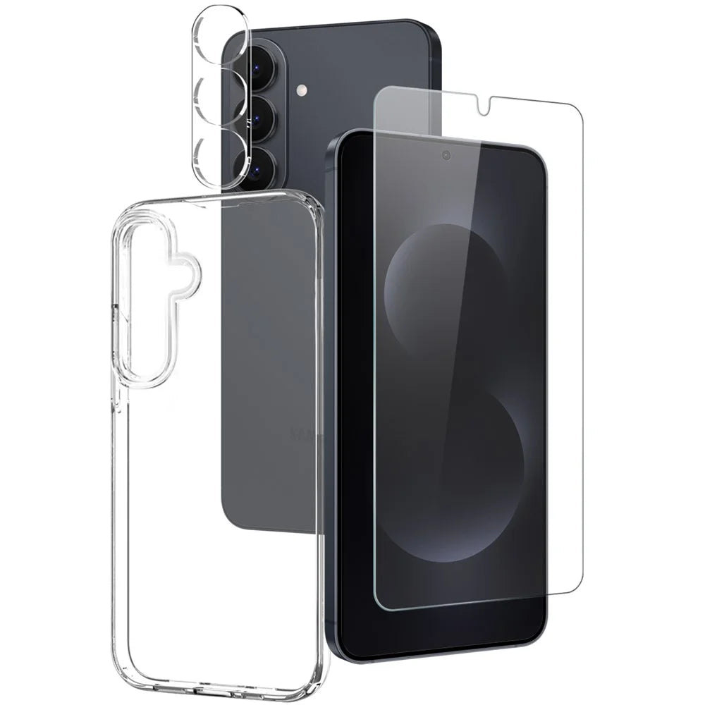 NORTHJO For Samsung Galaxy S26+ TPU Phone Case + Tempered Glass Film + Camera Lens Protector (Support Fingerprint Unlock) - Transparent - 1