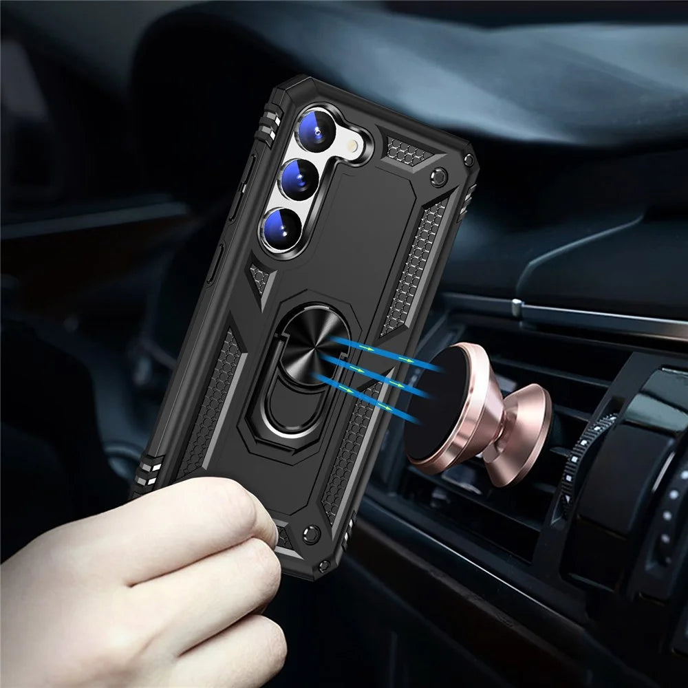 For Samsung Galaxy S23+ Fall-proof Military Grade Case Ring Kickstand Design PC + TPU Back Cover - Black - 2