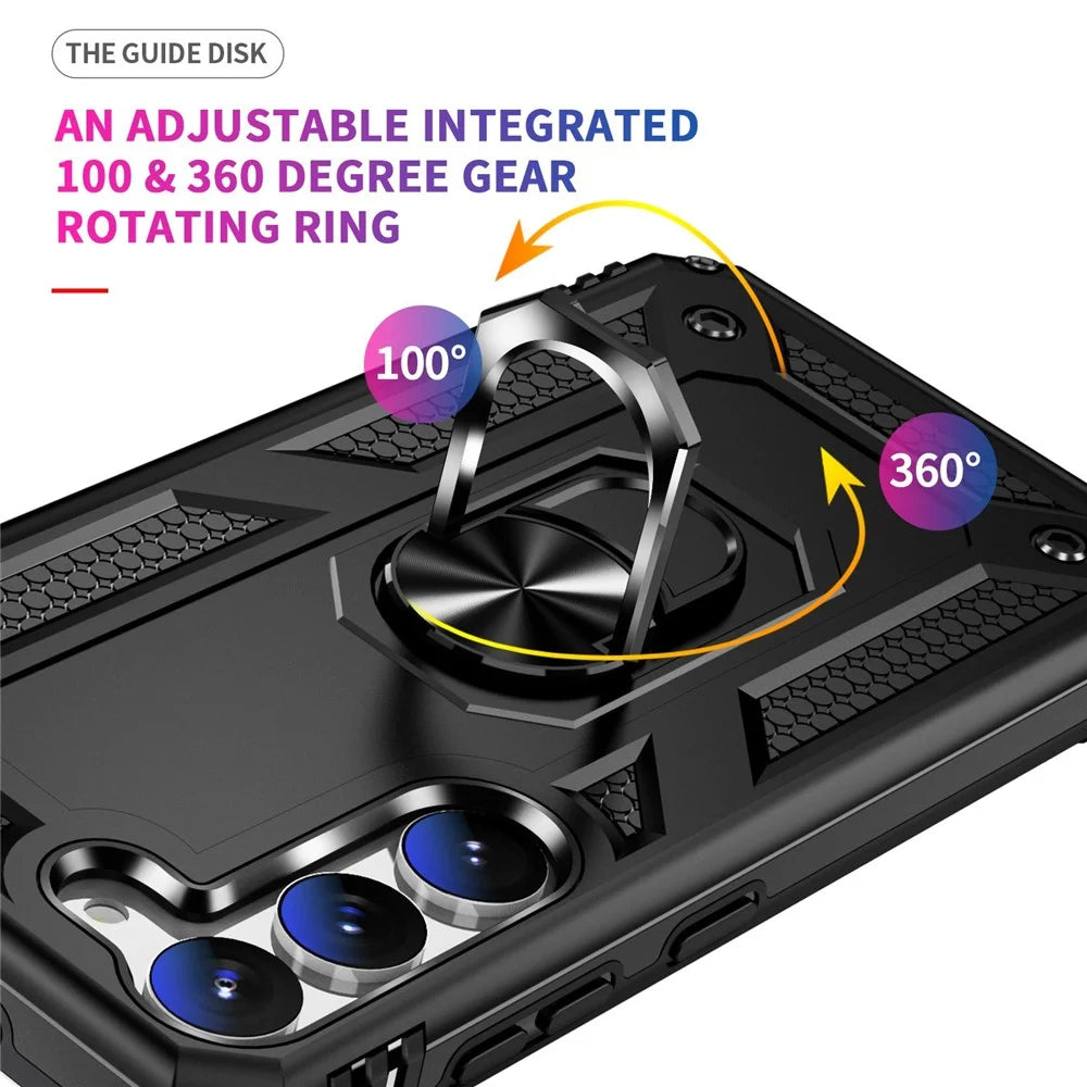 For Samsung Galaxy S23+ Fall-proof Military Grade Case Ring Kickstand Design PC + TPU Back Cover - Black - 3