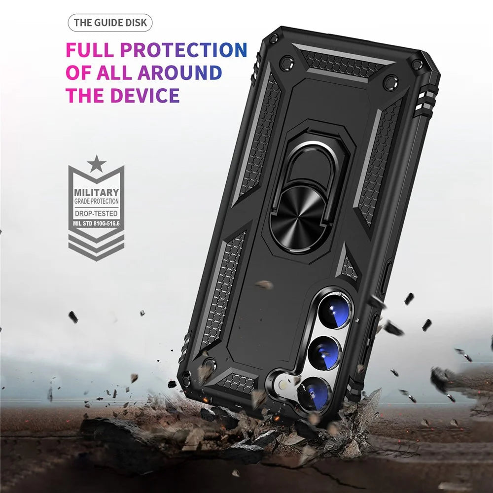 For Samsung Galaxy S23+ Fall-proof Military Grade Case Ring Kickstand Design PC + TPU Back Cover - Black - 5