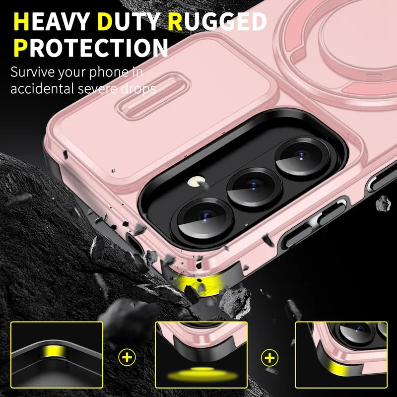 For Samsung Galaxy S26+ Magnetic Case with Screen Film / Slide Lens Cover / Kickstand TPU + PC Phone Shell - Pink - 4