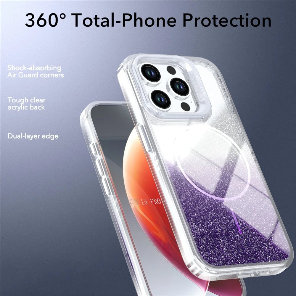 For iPhone 13 Pro Max Magnetic Case Gradient Glitter Shockproof TPU PC Phone Cover Compatible with MagSafe - Purple - 5