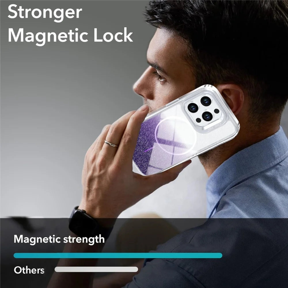 For iPhone 13 Pro Max Magnetic Case Gradient Glitter Shockproof TPU PC Phone Cover Compatible with MagSafe - Purple - 6