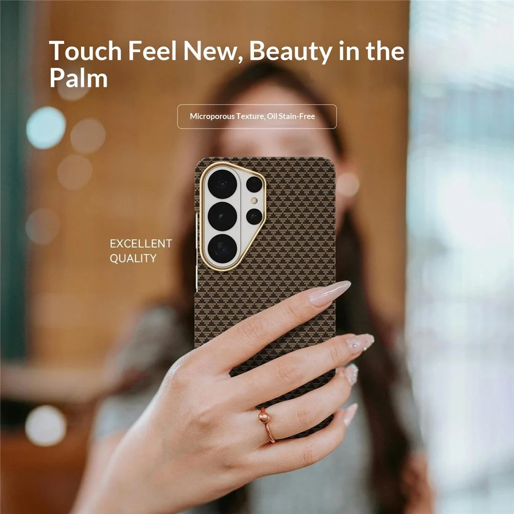 GKK BTGD For Samsung Galaxy S26 Ultra Magnetic Case Woven Texture PC Phone Back Cover - Gold - 2