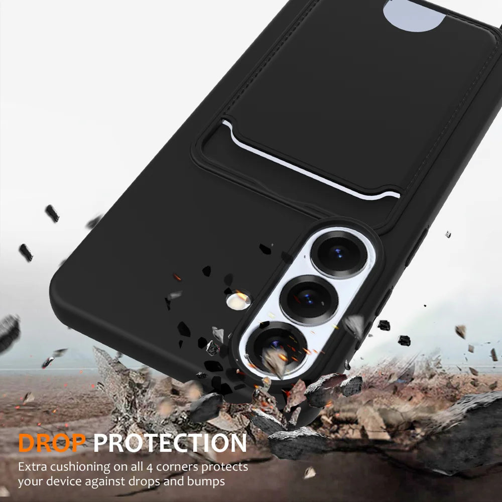 For Samsung Galaxy S26 Case Liquid Silicone Card Holder Back Phone Cover with Lanyard - Black - 2