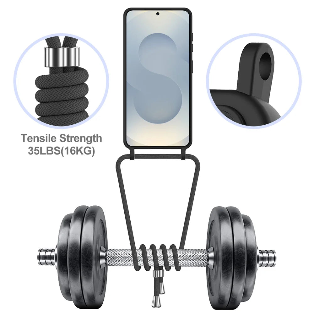 For Samsung Galaxy S26 Case Liquid Silicone Card Holder Back Phone Cover with Lanyard - Black - 6