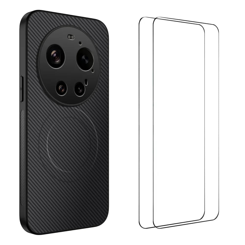 WANLONFENG For Xiaomi 17 Ultra 5G Magnetic Case  TQ1 Series Carbon Fiber Texture PC TPU Phone Cover with 2Pcs Screen Films - Black - 1