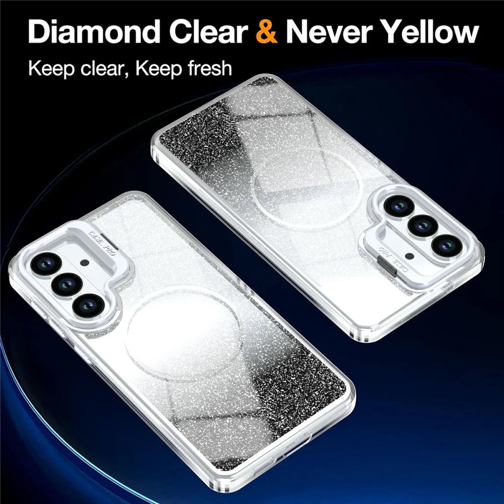 Magnetic Case For Samsung Galaxy S25  /  S24 Gradient Glitter Shockproof TPU PC Phone Cover - Black - 2
