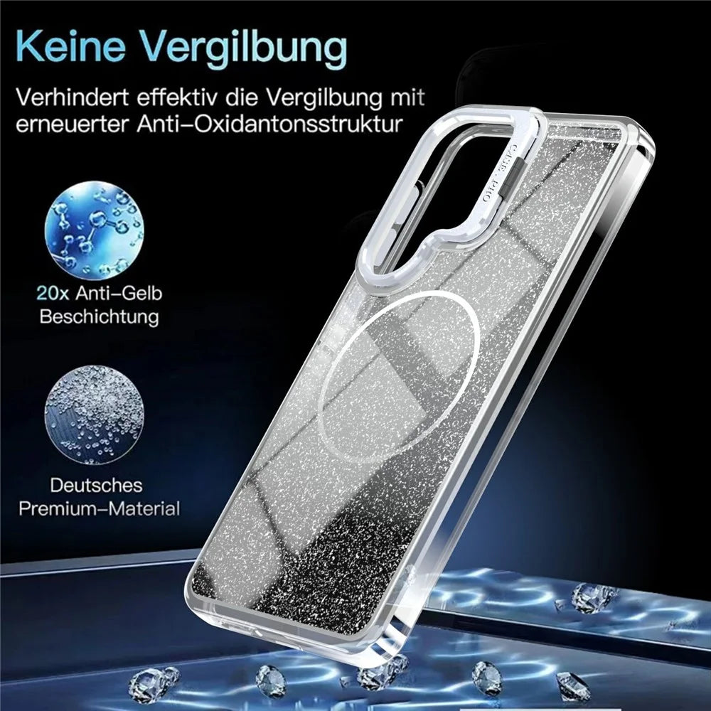 Magnetic Case For Samsung Galaxy S25  /  S24 Gradient Glitter Shockproof TPU PC Phone Cover - Black - 7
