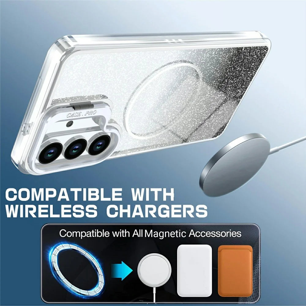 For Samsung Galaxy S26+ Magnetic Case Gradient Glitter Shockproof TPU PC Phone Cover - Black - 3