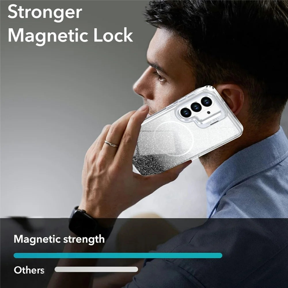 For Samsung Galaxy S26+ Magnetic Case Gradient Glitter Shockproof TPU PC Phone Cover - Black - 6