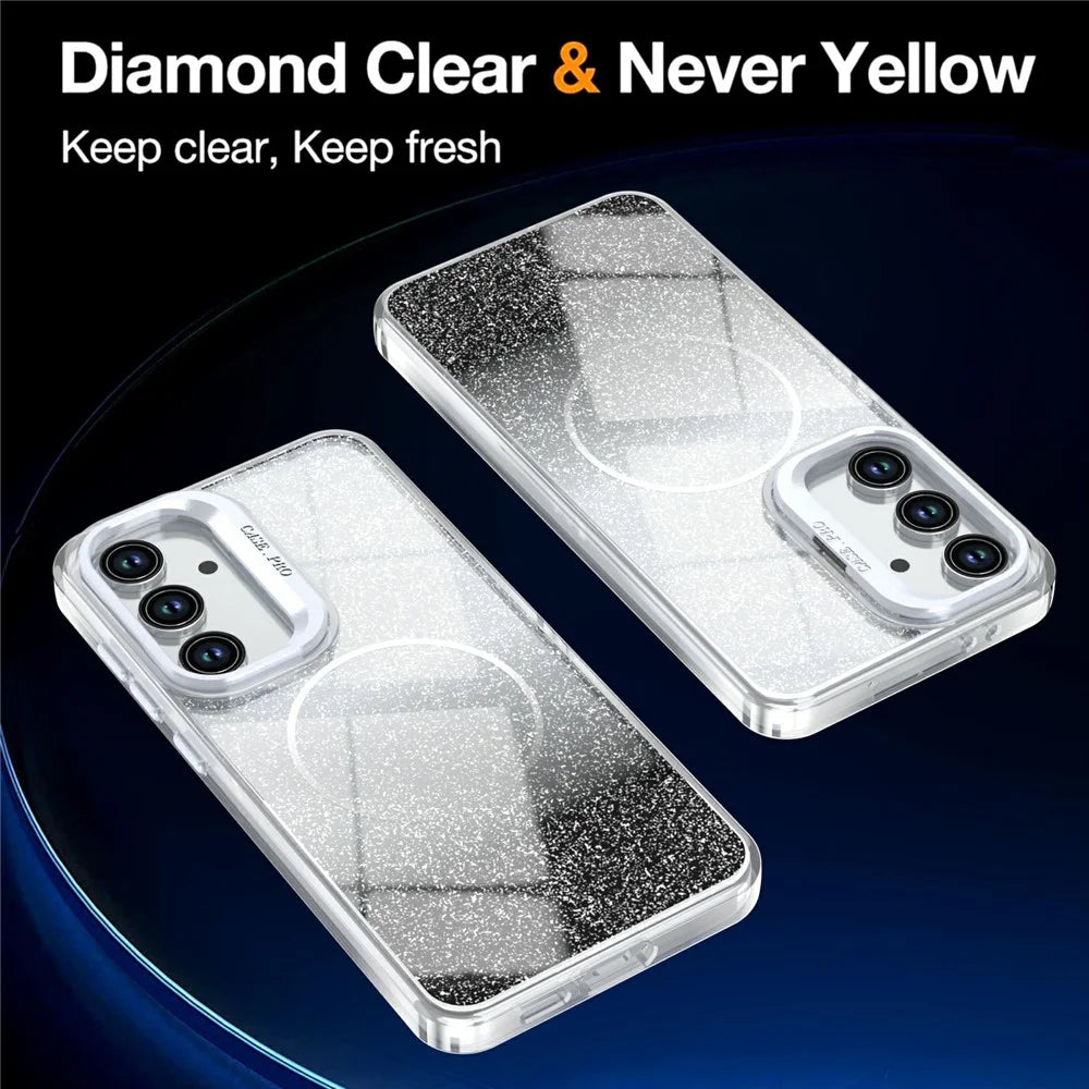 For Samsung Galaxy S25 FE Magnetic Case Gradient Glitter Shockproof TPU PC Phone Cover - Black - 2