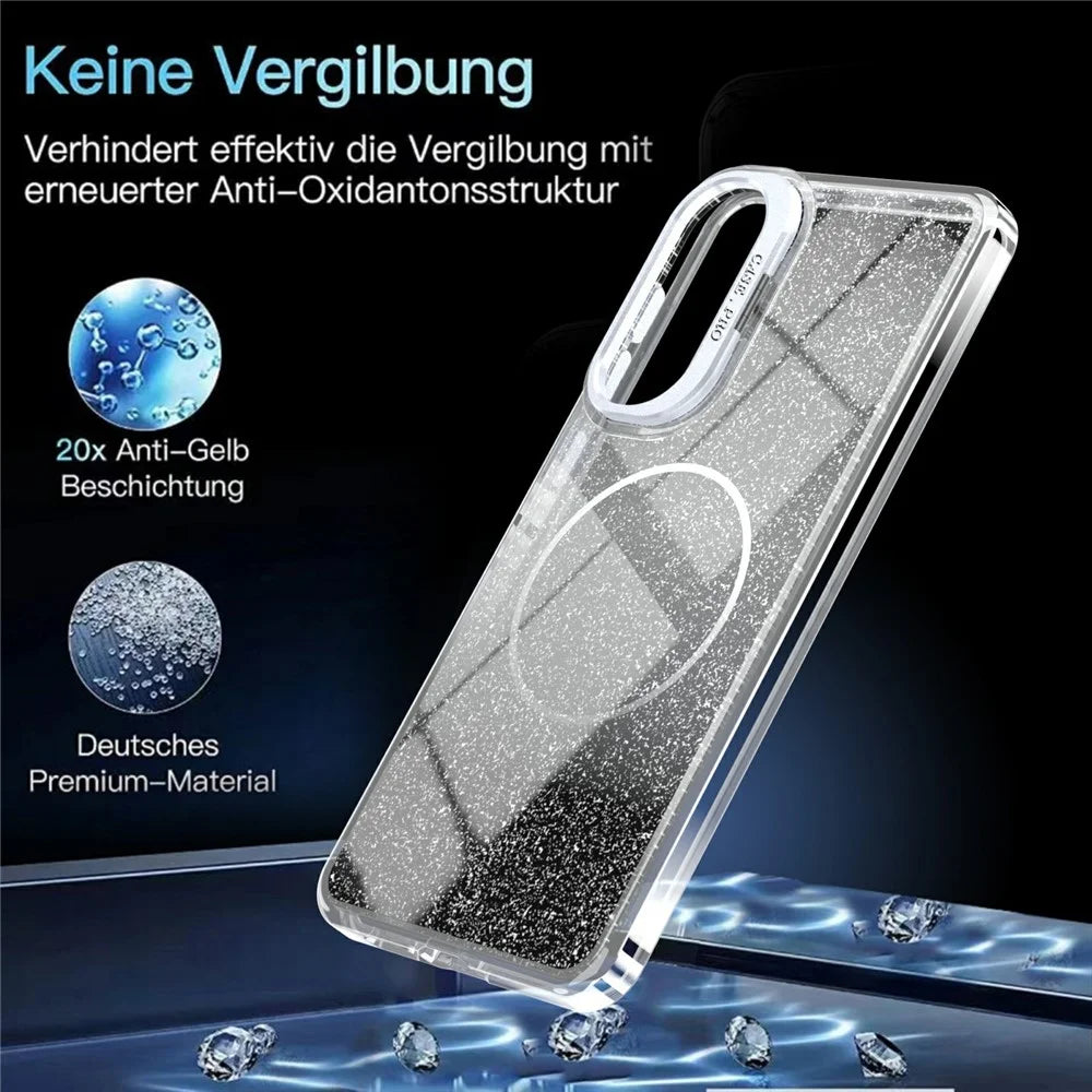 For Samsung Galaxy S25 Edge Magnetic Case Gradient Glitter Shockproof TPU PC Phone Cover - Black - 7
