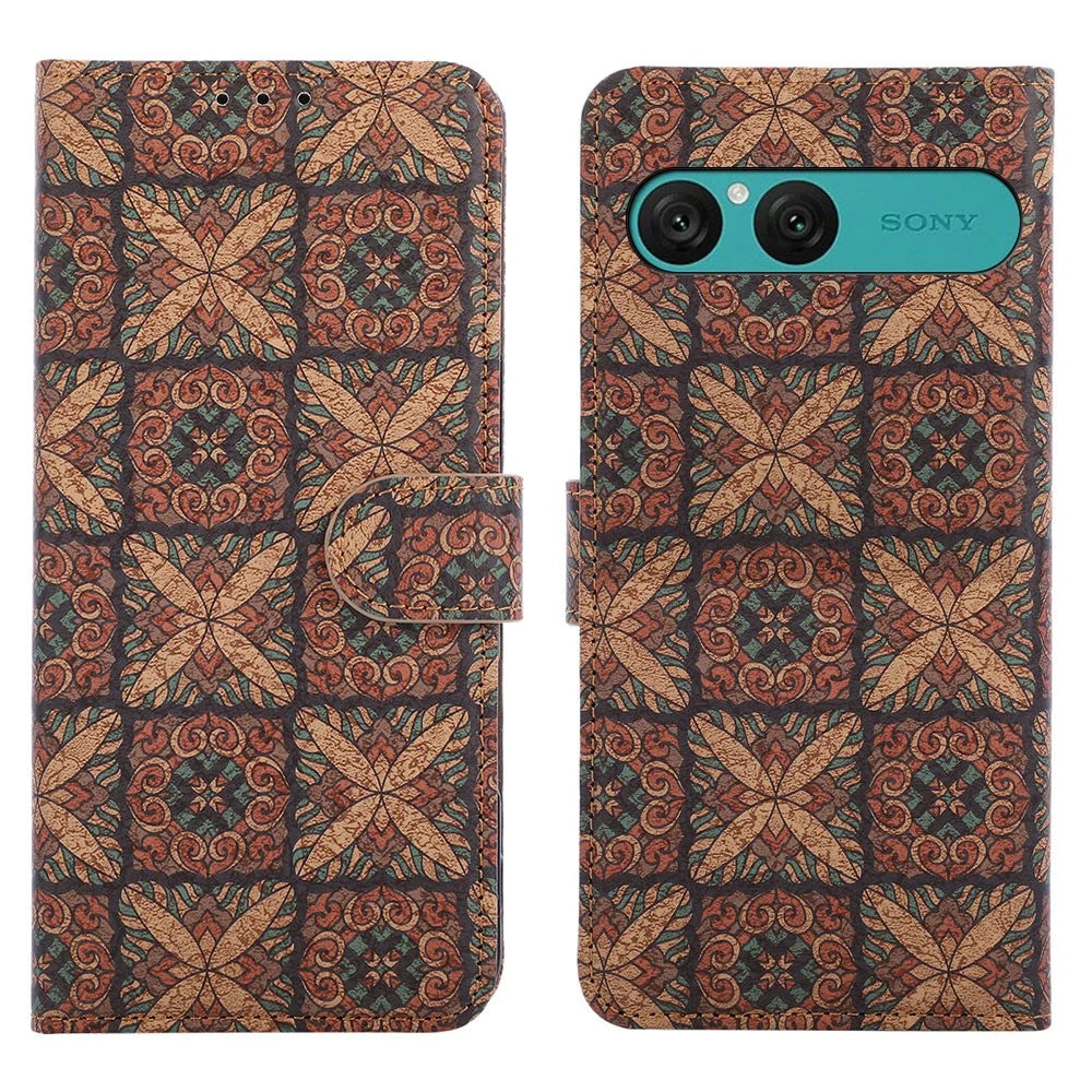 For Sony Xperia 10 VII Leather Wallet Case Bohemian-style TPU PU Phone Cover with Stand - Hearts - 1