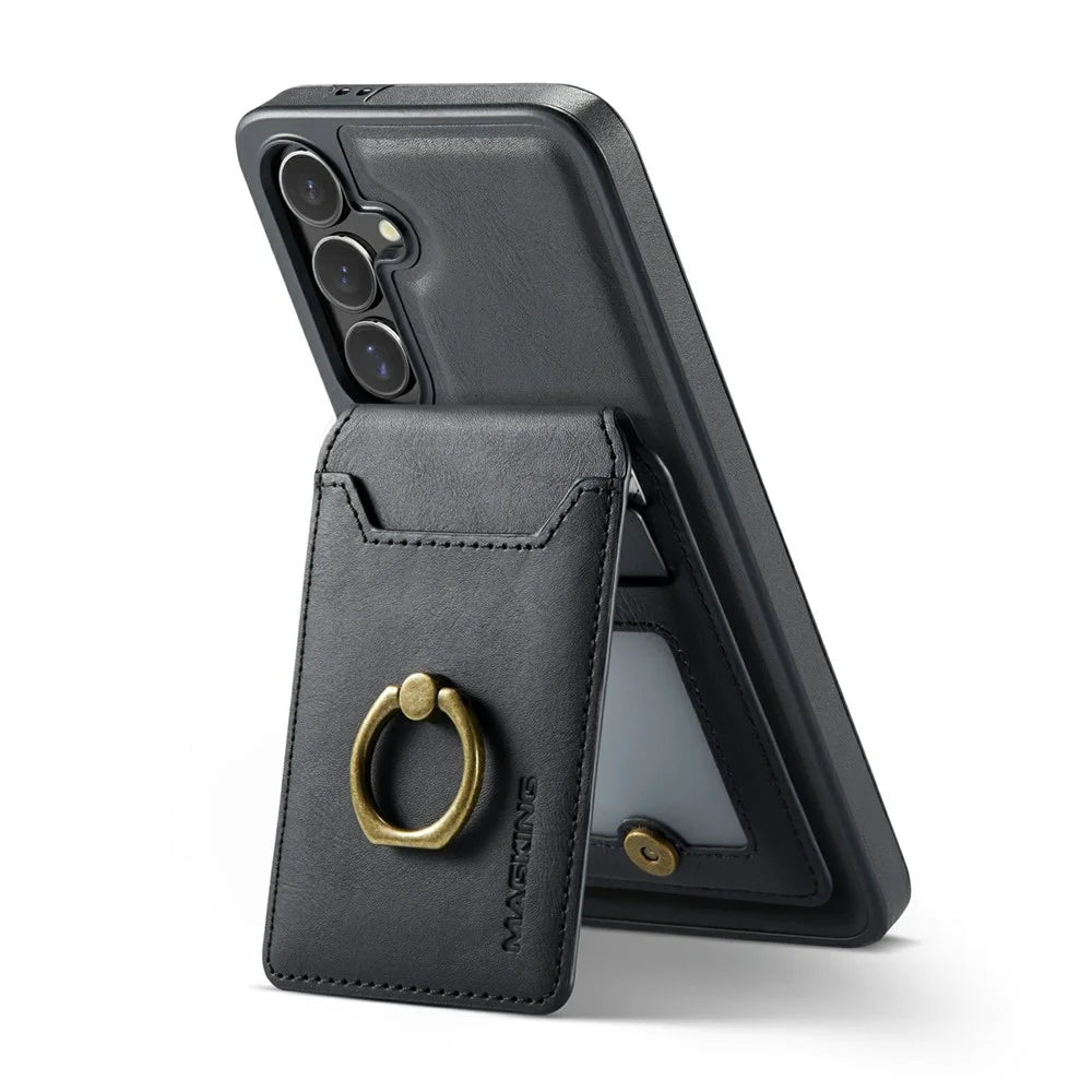 MAGKING K1 Series For Samsung Galaxy S24 FE Magnetic Case PC + TPU + PU Phone Cover with Card Holder - Black - 3