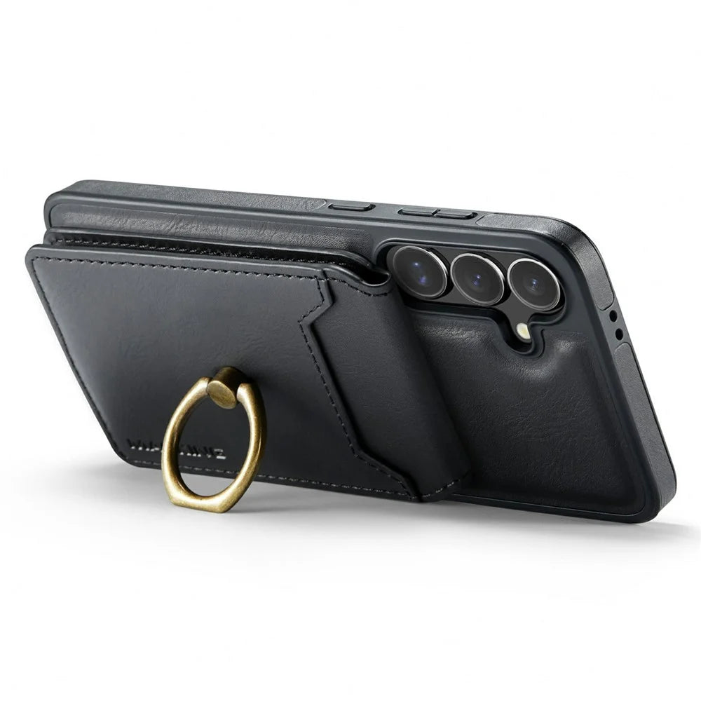 MAGKING K1 Series For Samsung Galaxy S24 FE Magnetic Case PC + TPU + PU Phone Cover with Card Holder - Black - 5
